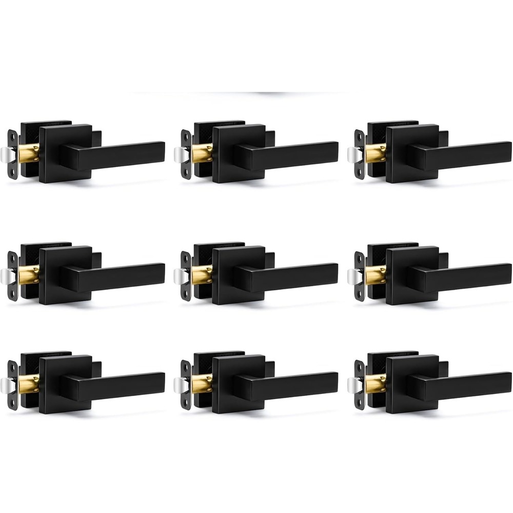 9 Pack Passage Door Handles Matte Black Door Knobs, Interior Door Knobs Squar...
